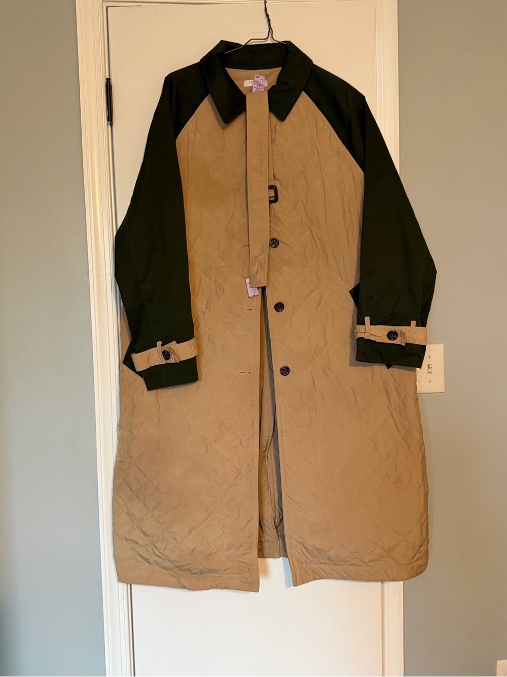 Women’s Anne Taylor Two-Tone Quilted Trench Coat - Tan & Black